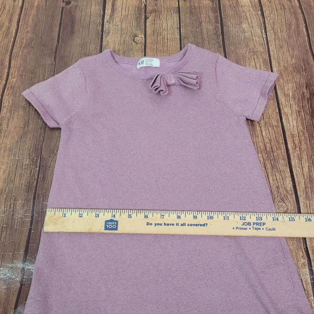 H&M Girls Dress Purple 6X/7 Sweater Sheath Short Sleeve Shimmer Bow